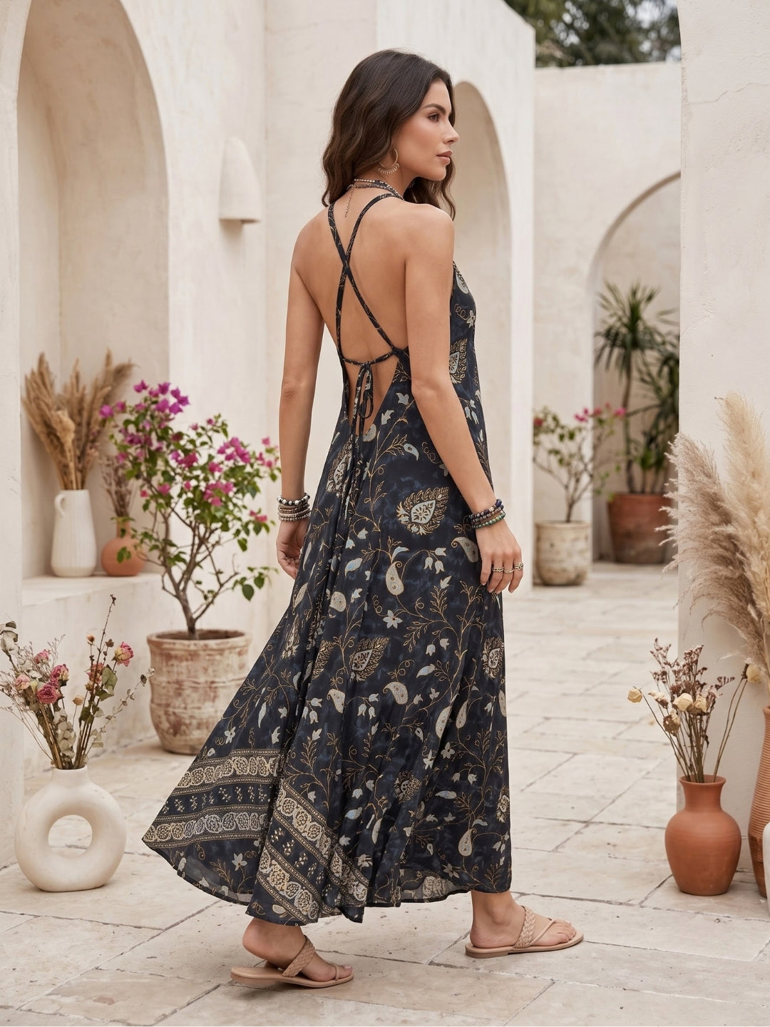 Estelle black pearl boho maxi dress