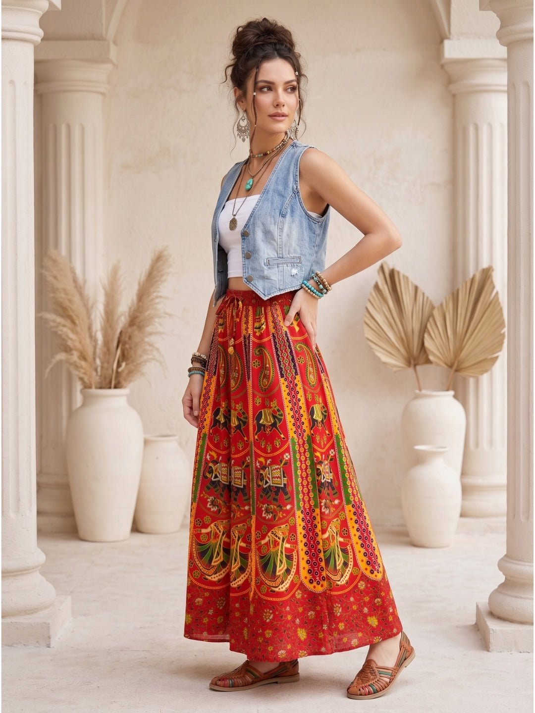 Paprika parade boho maxi skirt