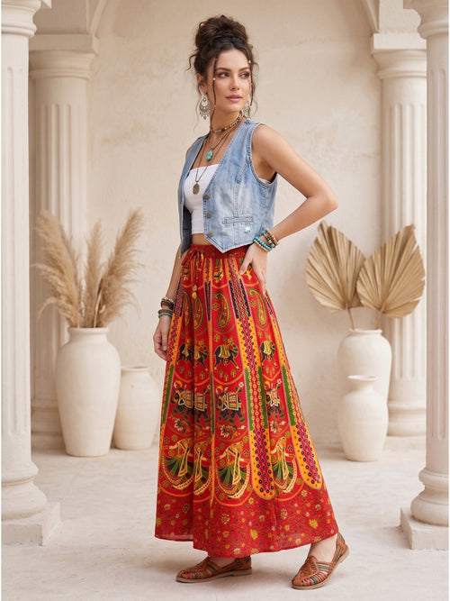 Paprika parade boho maxi skirt