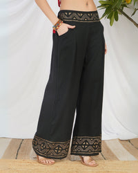 Midnight bloom wide leg cotton trousers