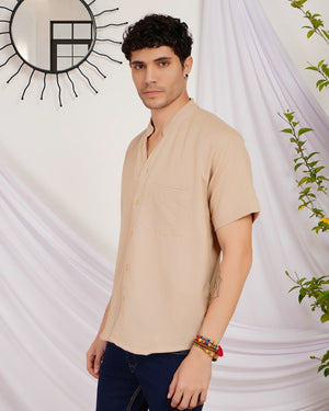 Calder sand mist mandarin cotton shirt
