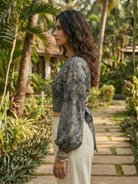 Elaria smoke paisley boho wrap top