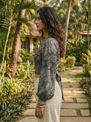 Elaria smoke paisley boho wrap top