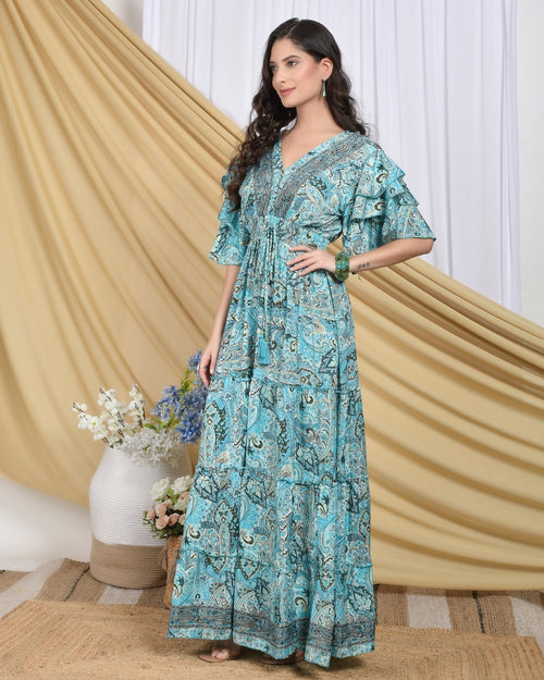 Elowen azure tiered maxi dress