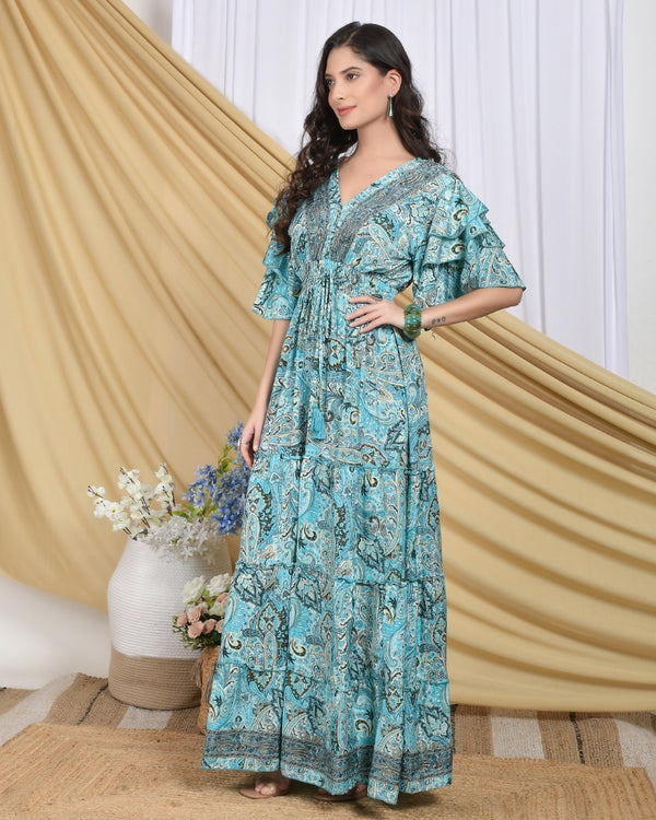 Elowen azure tiered maxi dress