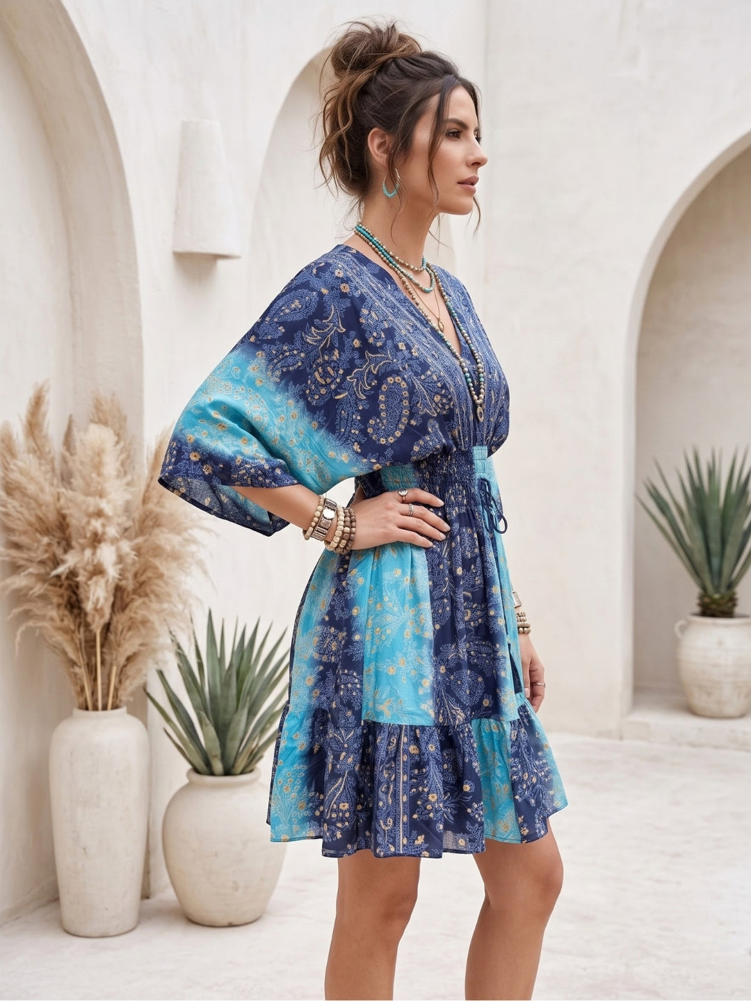 Sabine ocean jewel boho mini dress