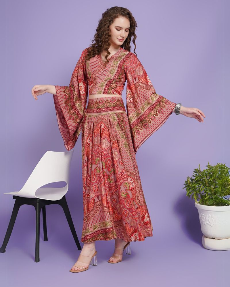 Rosy reverie skirt and crop top co‑ord set