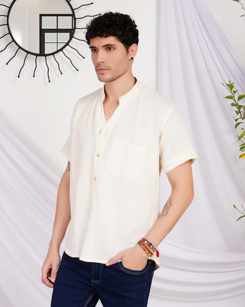 Keir ivory breeze mandarin cotton shirt