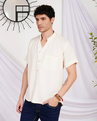 Keir ivory breeze mandarin cotton shirt