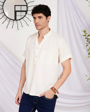Keir ivory breeze mandarin cotton shirt