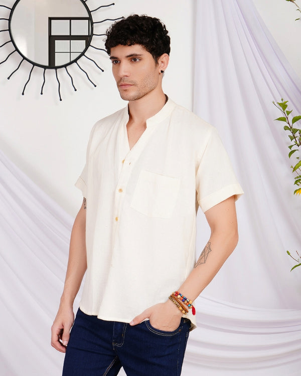 Keir ivory breeze mandarin cotton shirt