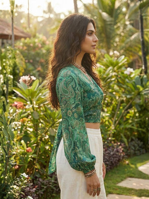 Eirlys emerald paisley boho wrap top