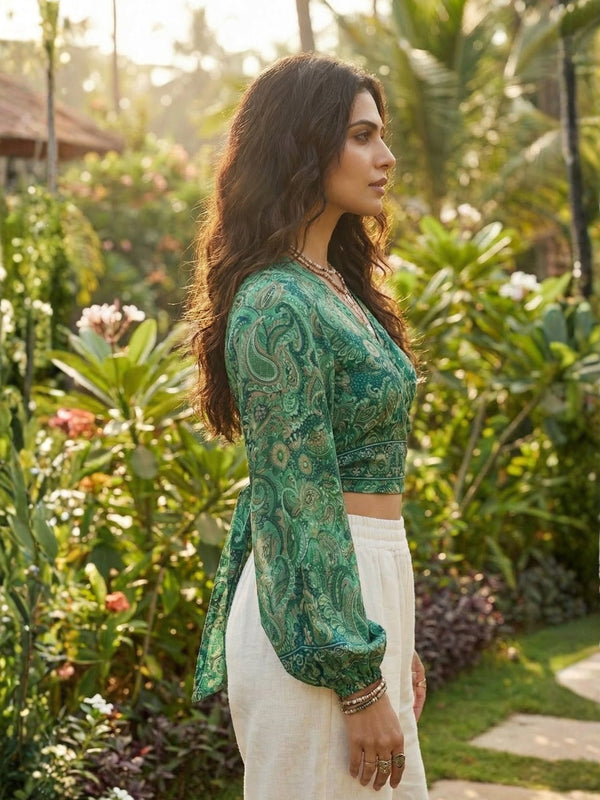 Eirlys emerald paisley boho wrap top