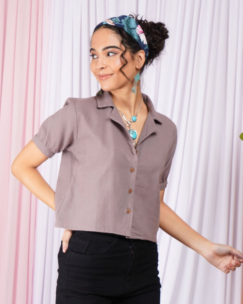 Elowen sandstone cuban collar cotton top