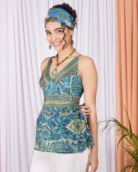 Aurelia teal mosaic peplum top