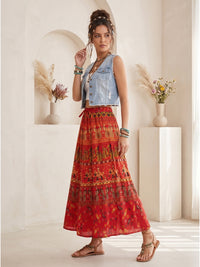 Crimson flame boho maxi skirt