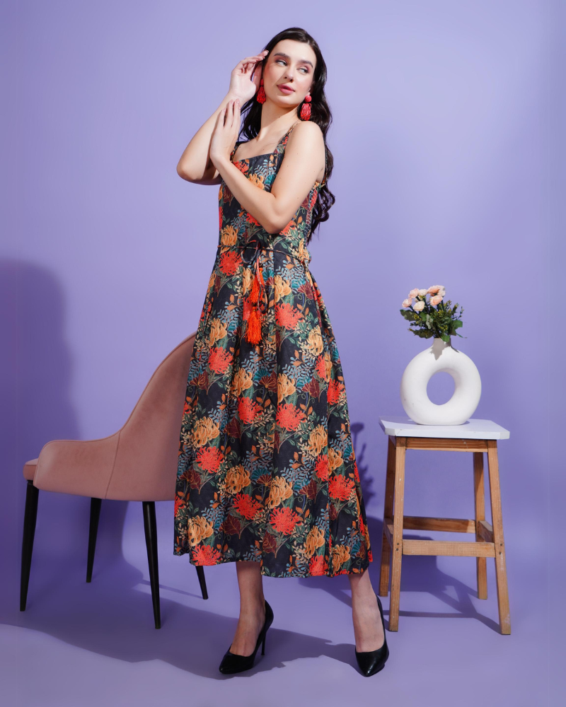 Midnight blossom midi dress