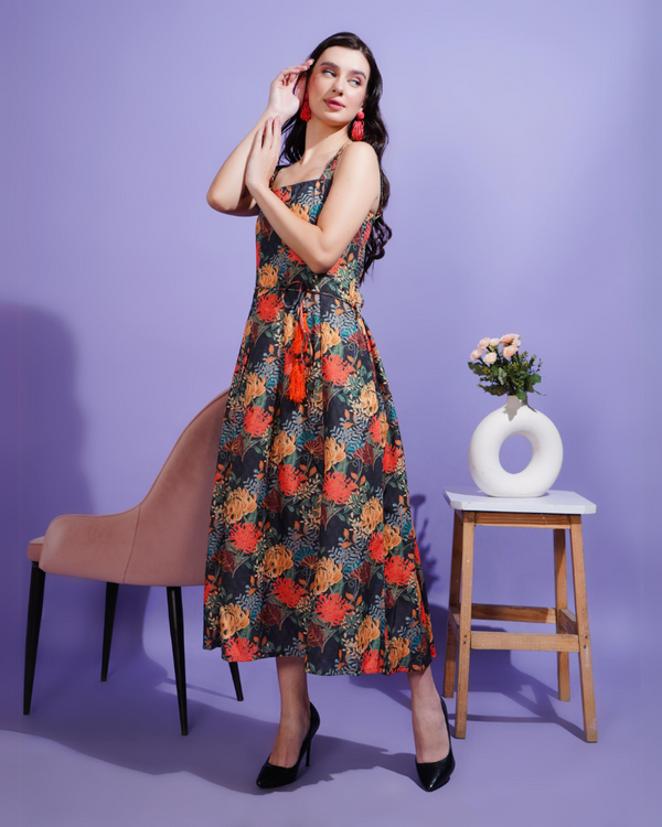 Midnight blossom midi dress