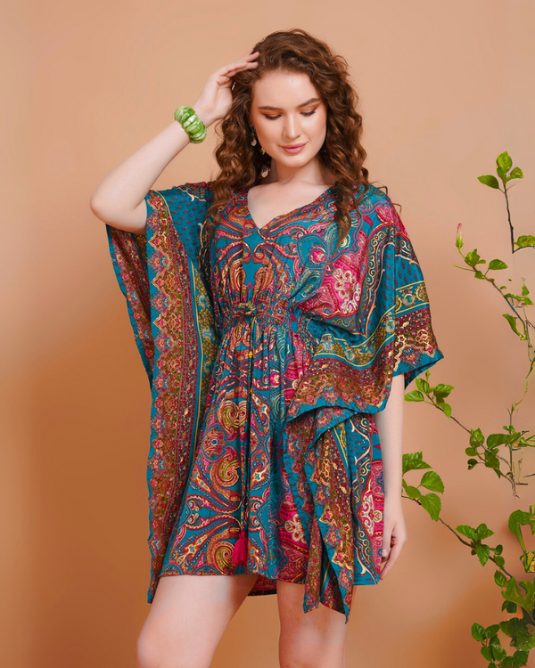 kaftan mini dress Bimini Ruffle Caftan Mini Dress M / Paradise Stripe