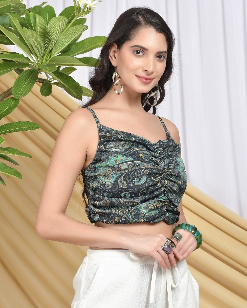 Lyselle jade night foil ruched crop top