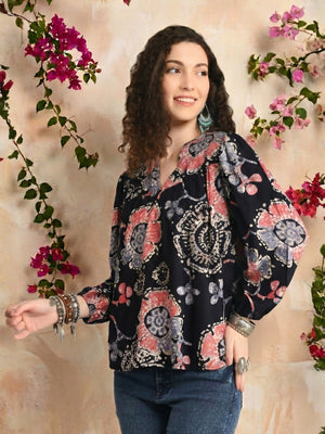 Liora navy blush bohemian top