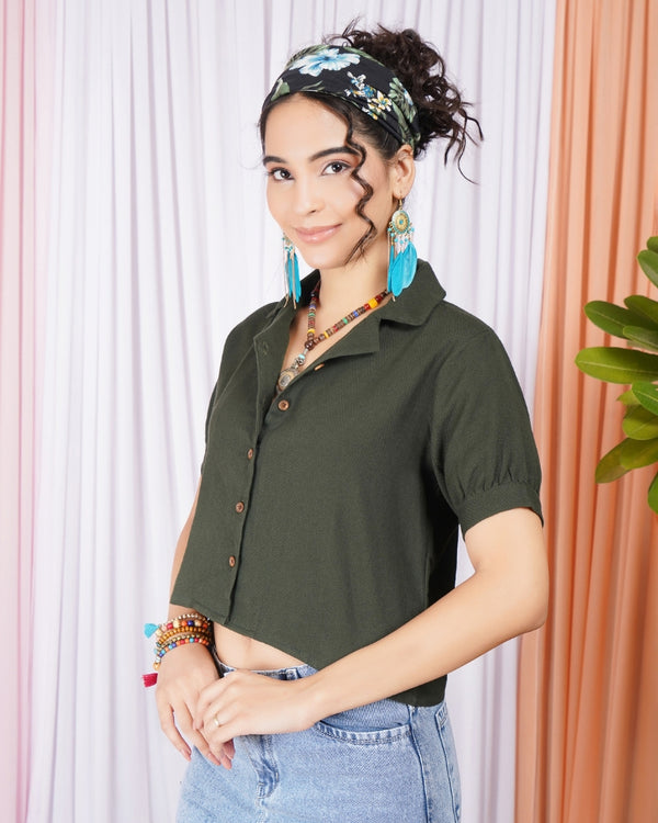 Maribel moss cuban collar cotton top