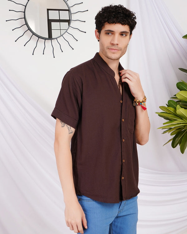 Kairo deep-cocoa mandarin cotton shirt