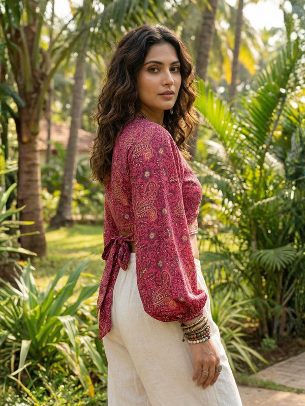 Elira rosewood paisley boho wrap Top