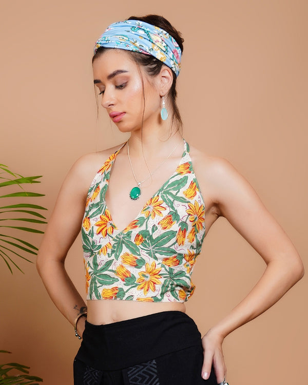 Sunlit blooms cotton halter neck crop top