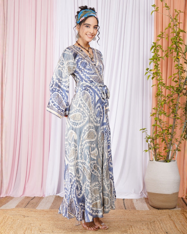 Aurelia moon blue wrap maxi dress