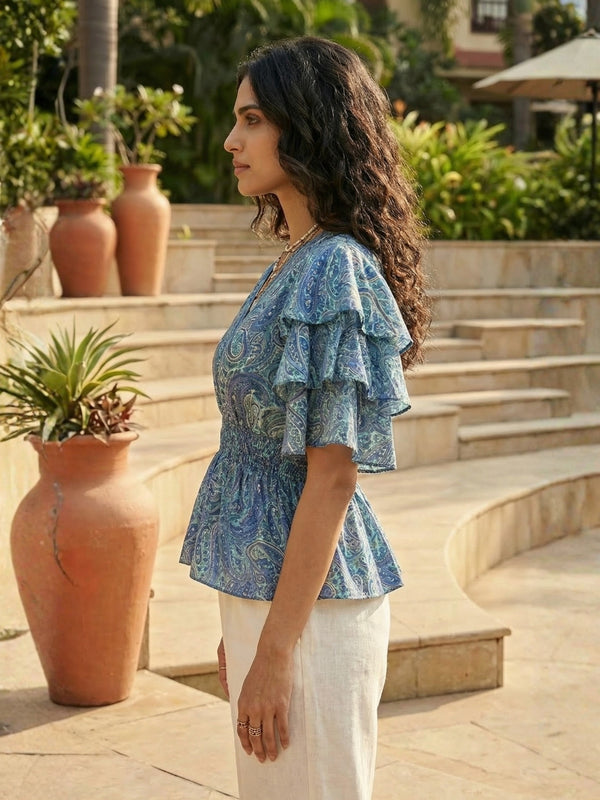 Lumae ocean paisley peplum top