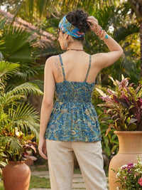 Aurelia teal mosaic peplum top