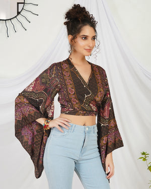 Marisela plum boho tie top