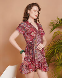 Amira rosewood mini angrakha dress