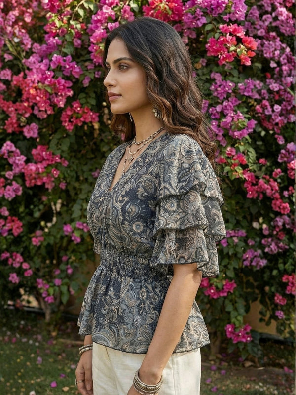 Kaelith smoky paisley peplum top