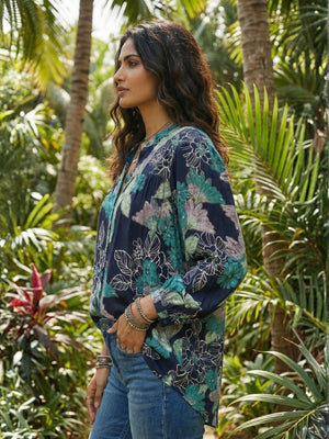 Virelle night bloom oversize bohemian shirt