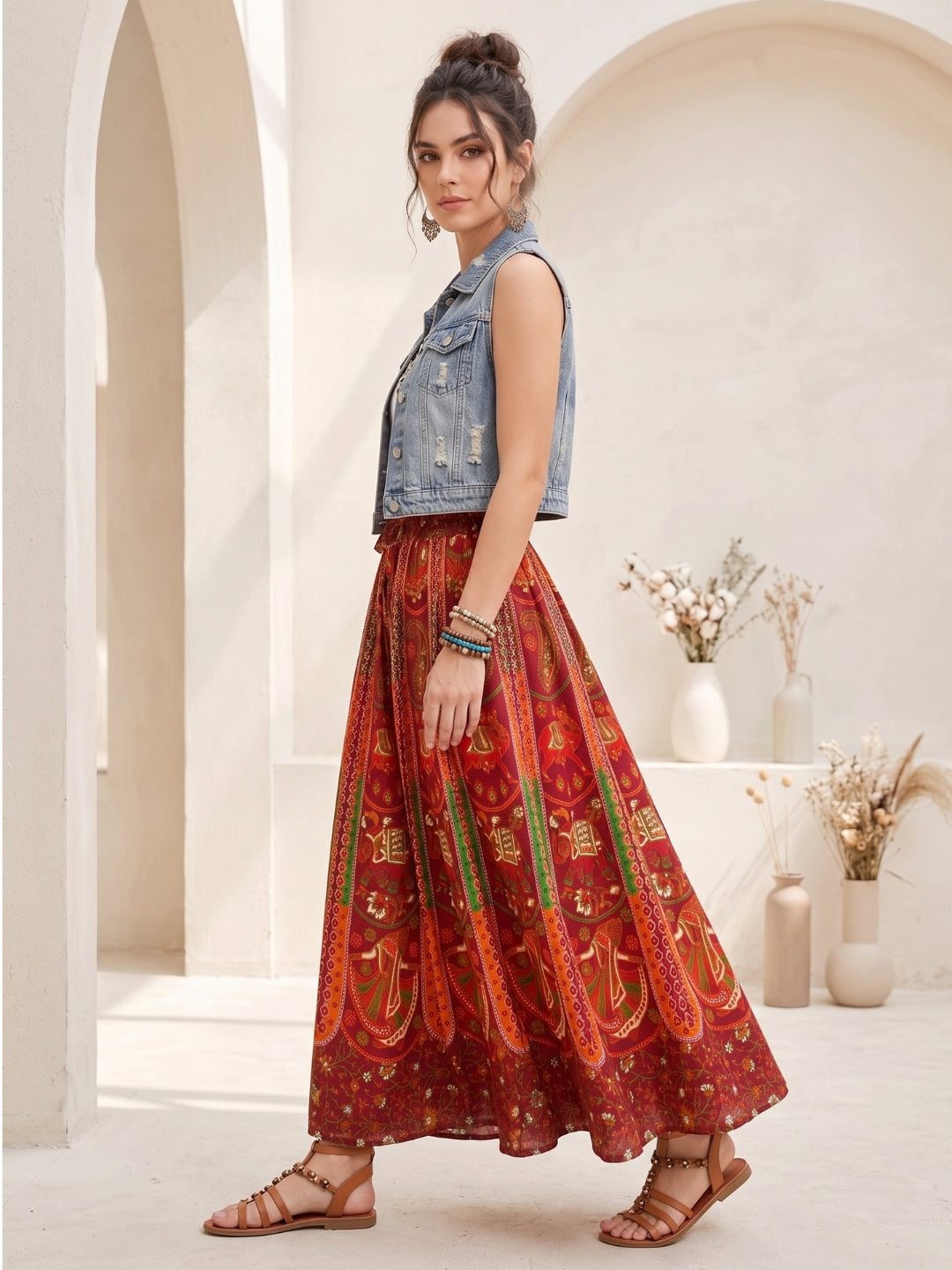 Rustic ember boho maxi skirt