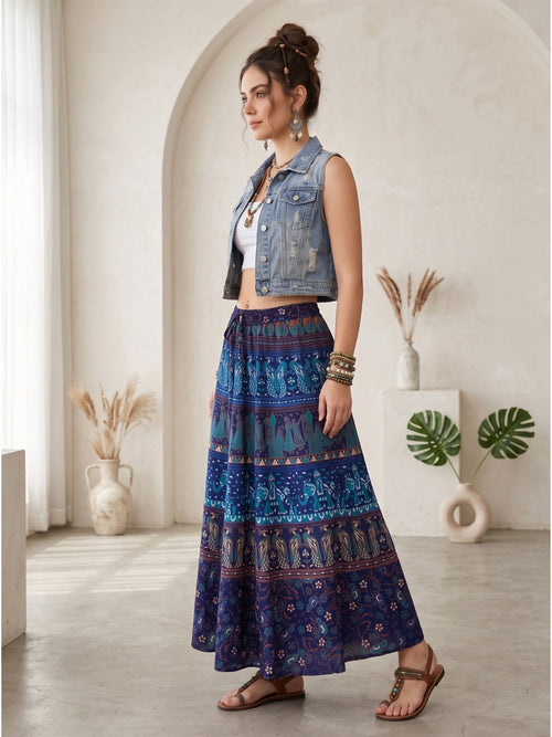 Azure spirit boho maxi skirt