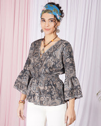 Moonlit paisley boho peplum top