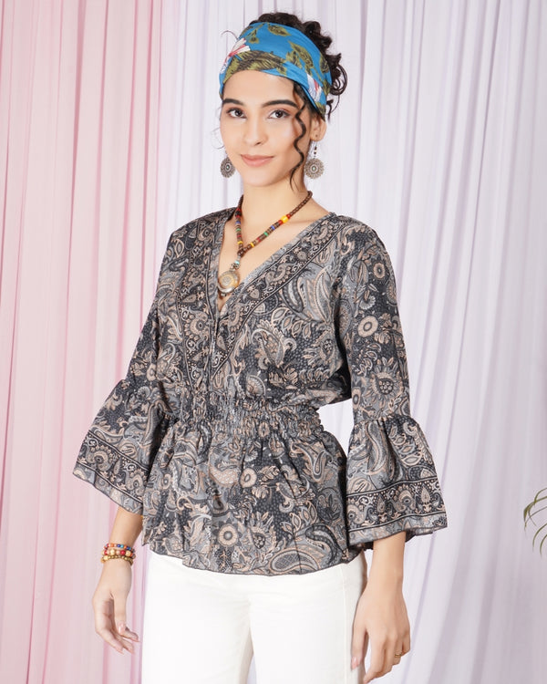 Moonlit paisley boho peplum top