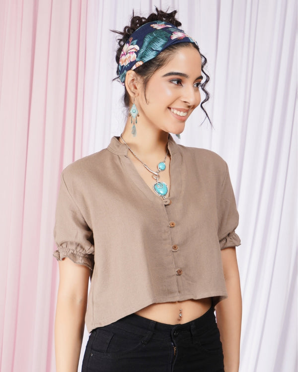 Elowen desert-Mist V-neck cotton top