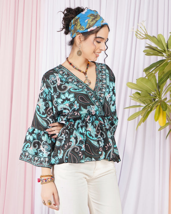 Kaelia aqua bloom peplum top