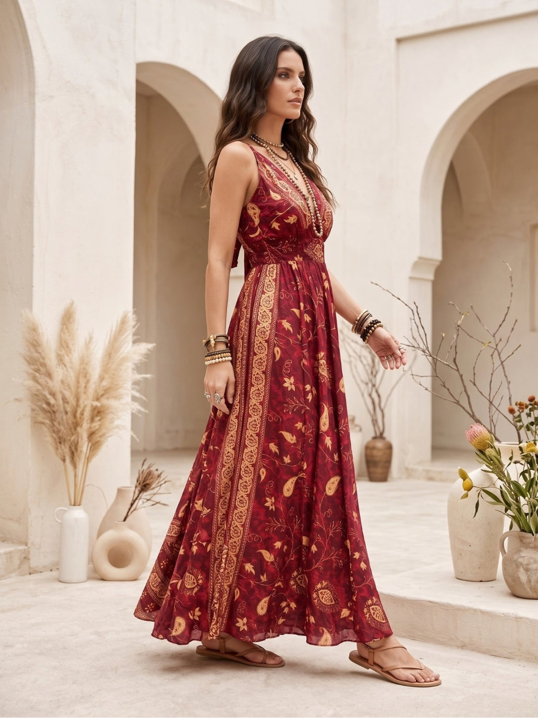 Célestine scarlet boho maxi dress