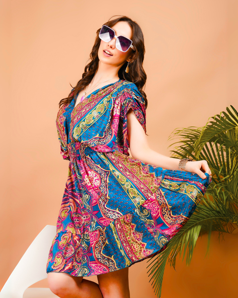 Radiant glow paisley print boho mini dress