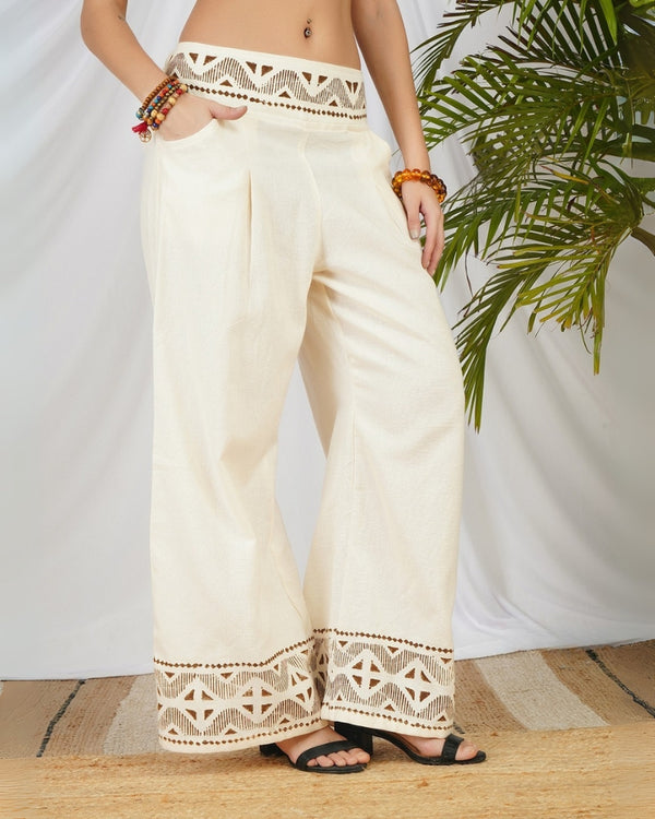 Moon ivory wide leg cotton trouser