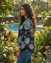 Noemi black foil bloom top