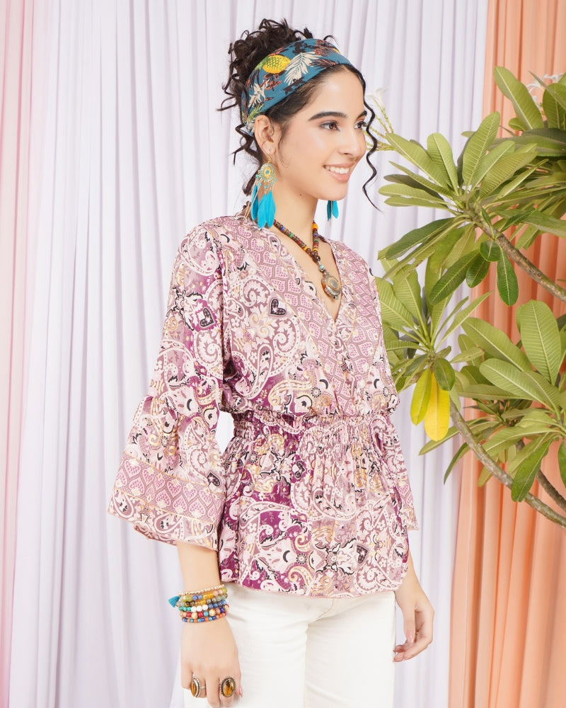 Aveline blush swirl peplum top