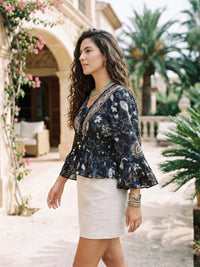 Black pearl bohemian peplum top