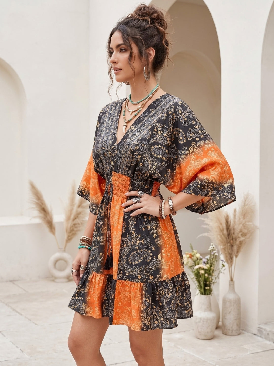 Cosette sunset noir boho mini dress