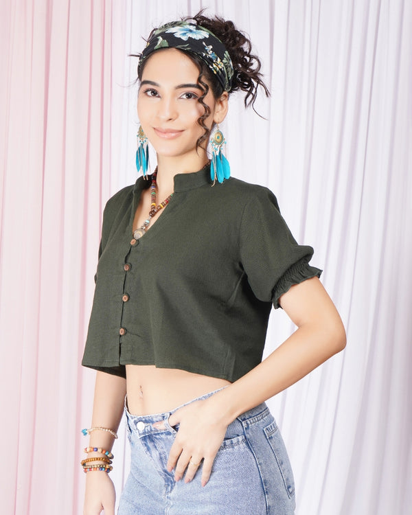 Maribel moss-green button down top